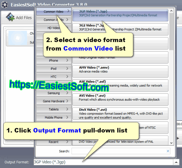Choose output video format for HD 3gp video converter