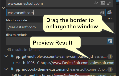 VS Code to preview replace result