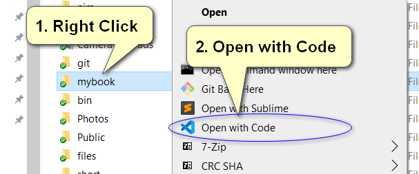 VS Code right click on folder to open with Code