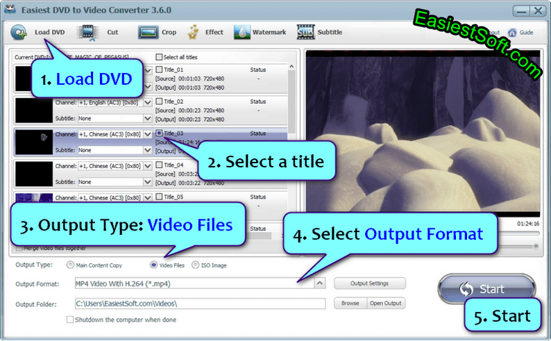 Convert DVD movie to Video formats supported by web browser using Easiest DVD to Video Converter for Windows 10