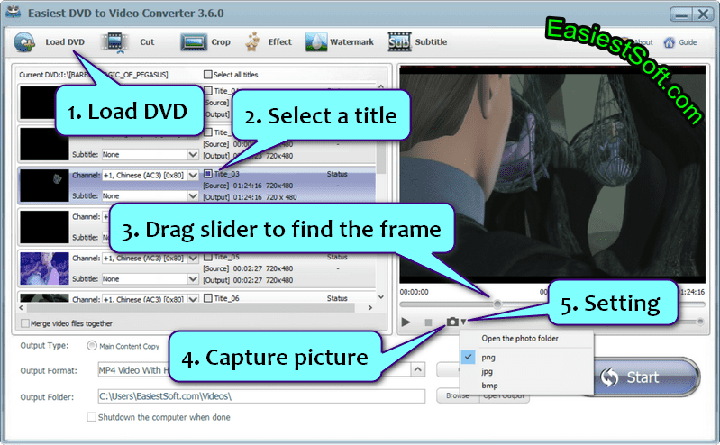 How to capture pictures from DVD movie using Easiest DVD to Video Converter for Win 10