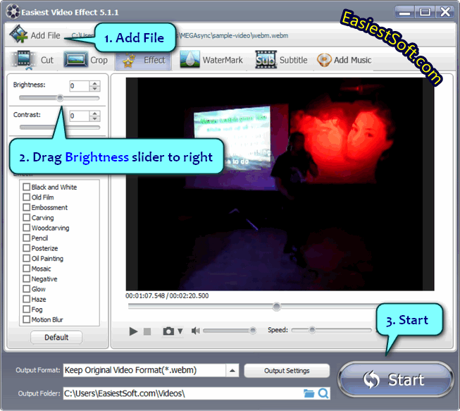 How to brighten video using Easiest Video Converter for Windows 10