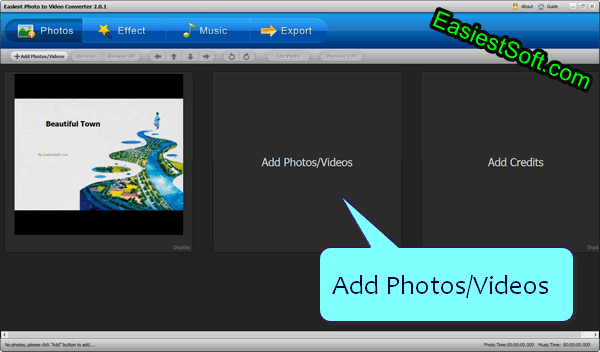 Add photos or videos to Easiest Photo to Video Converter