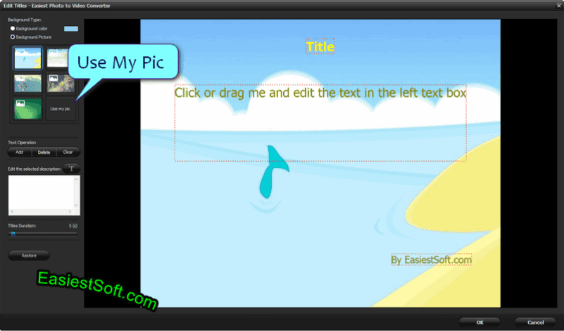 Custom title picture in Easiest Photo to Video Converter