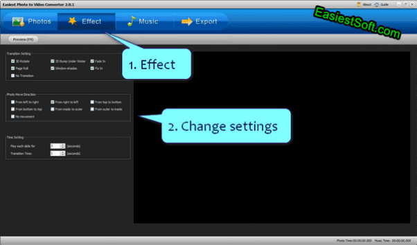 Effect settings in Easiest Photo to Video Converter