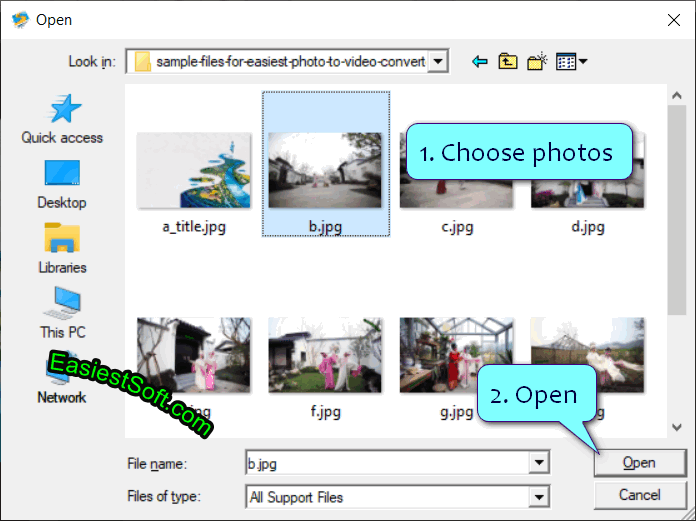 Select photos to add to Easiest Photo to Video Converter