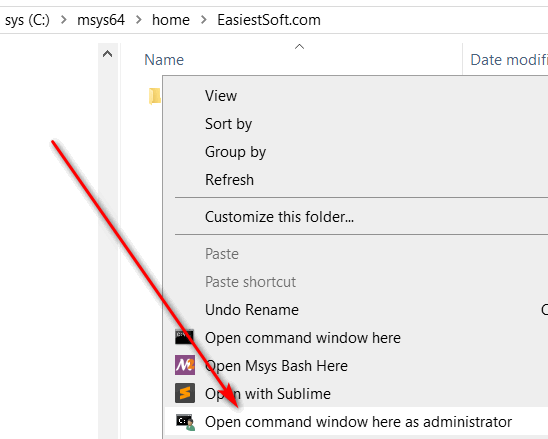 Windows 10 right-click context menu: Open command window here as administrator